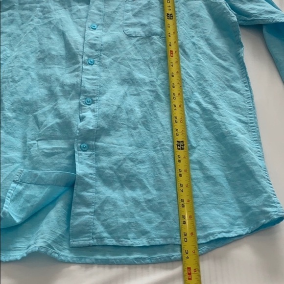 Artistry in Motion slim fit linen buttons down shirt size L teal blue - Picture 11 of 12